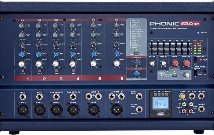 מיקסר מוגבר 6 ערוצים Powerpod 630RW של Phonic